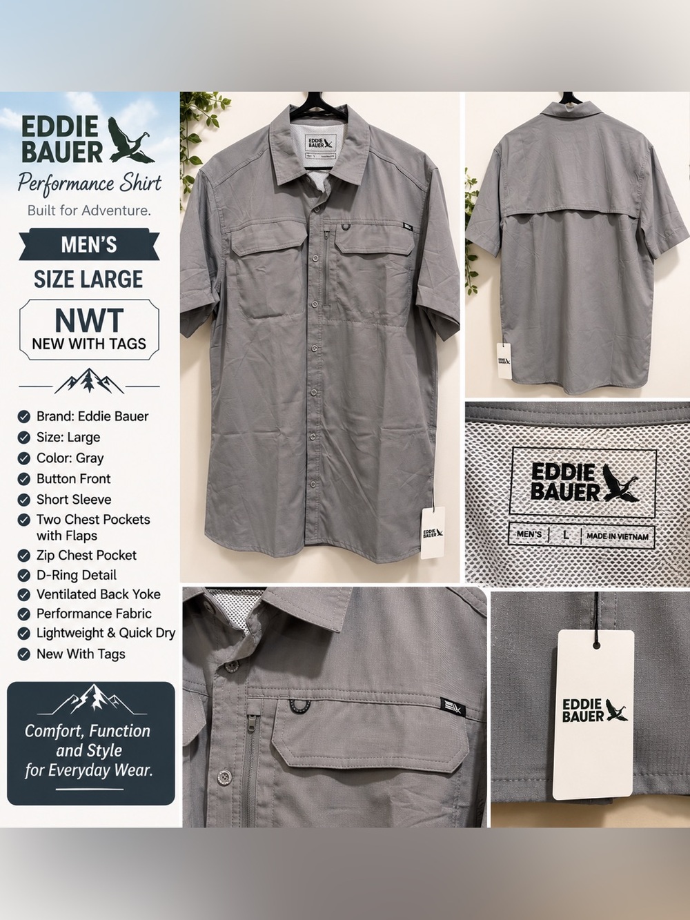 Eddie Bauer Men’s Performance Shirt – Size Large – NWT